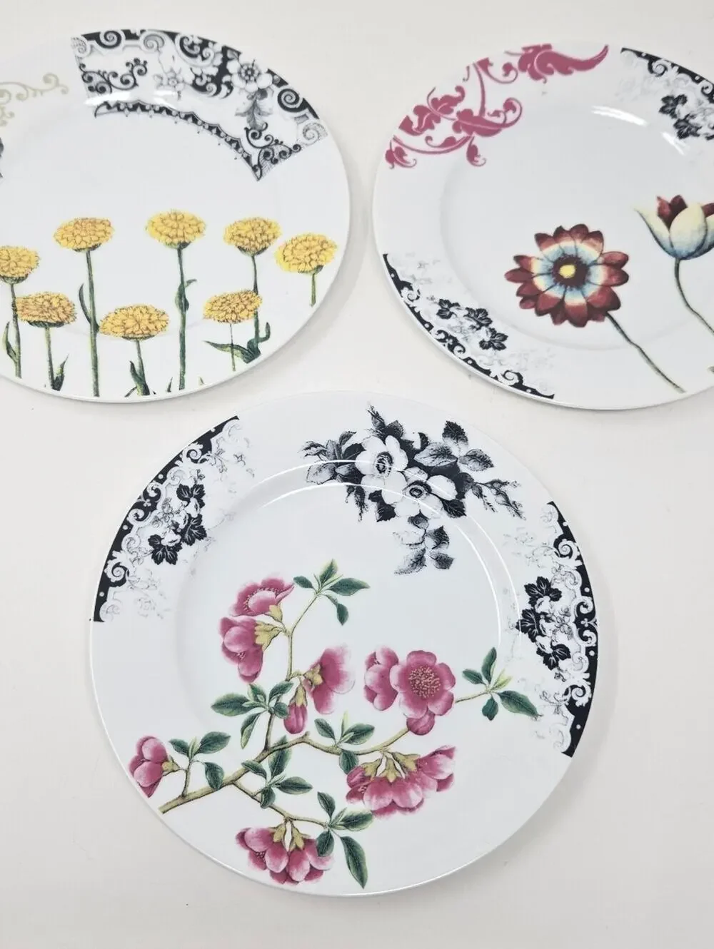 Anthropologie Floral Porcelain Plates Set of 3 8 inch